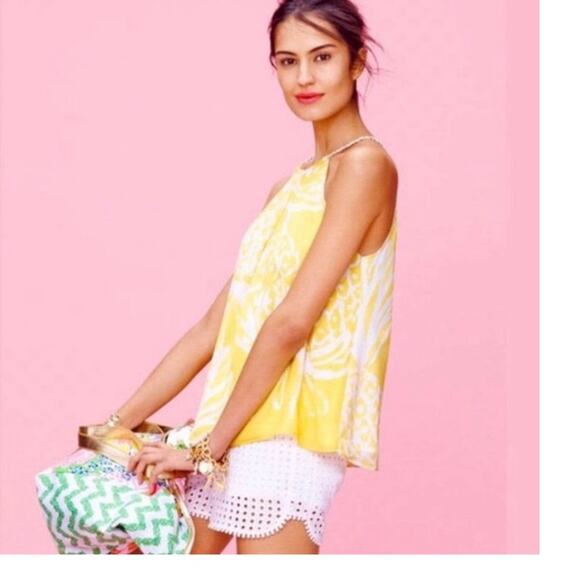 Lilly Pulitzer Pineapple Punch yellow white floral halter tank luxury resort - Picture 10 of 10